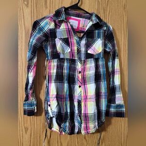 Justice Size 12 Long Sleeve Button Up Plaid Shirt